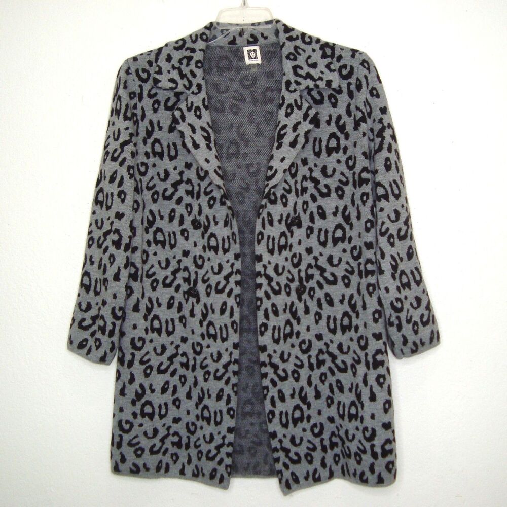 Anne Klein Open Front Leopard Print Knit Coatigan Cardigan Sweater